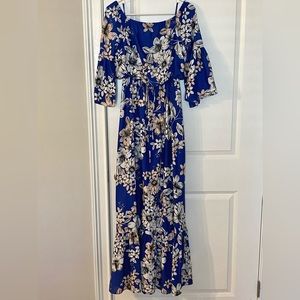 Eliza J Off The Shoulder Floral Maxi Dress In Cobalt